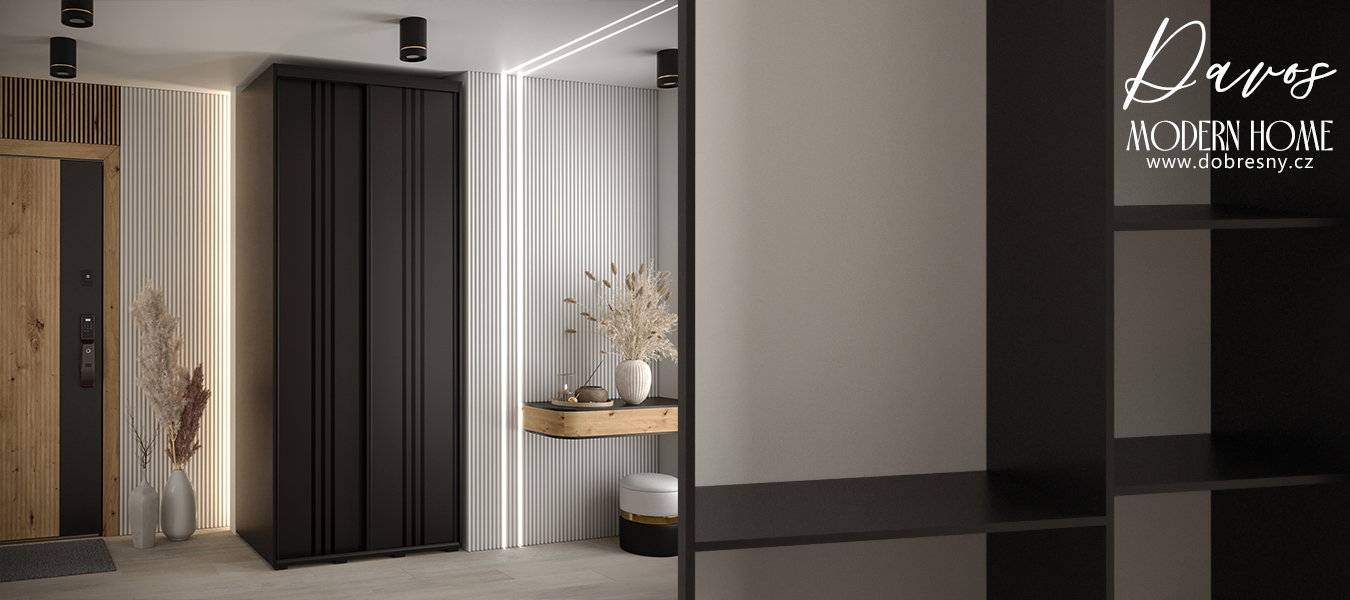 Šatníková skriňa s posuvnými dverami DAVOS 6, 120cm | Čierna / čierne pojazdy