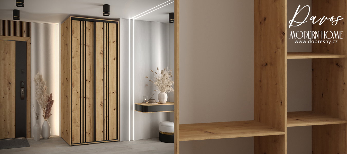 Šatníková skriňa s posuvnými dverami DAVOS 6, 120cm | DUB Artisan / čierne pojazdy