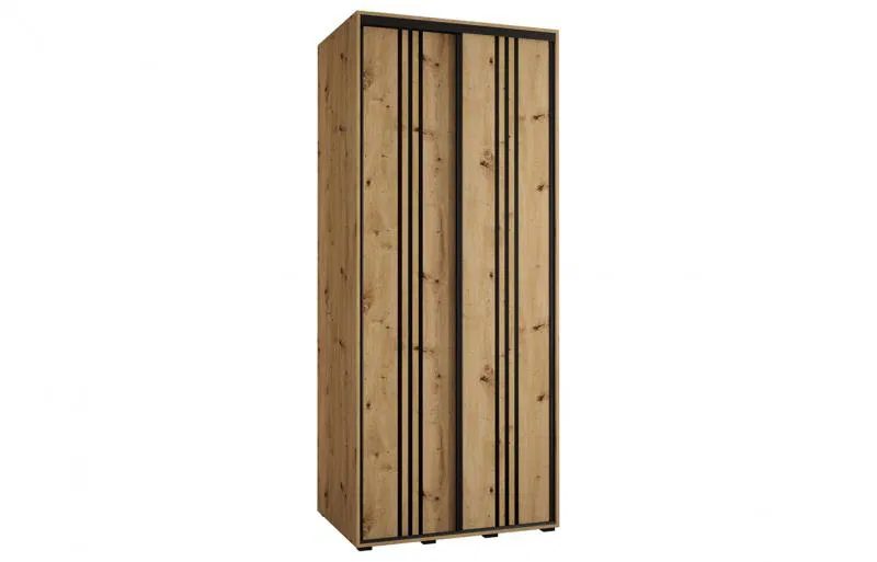 Šatní skříň s posuvnými dveřmi DAVOS 6, 120cm | DUB Artisan / černé pojezdy