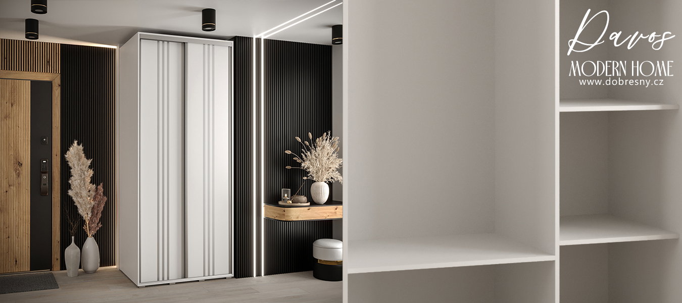 Šatníková skriňa s posuvnými dverami DAVOS 6, 120cm | Biela / strieborné pojazdy