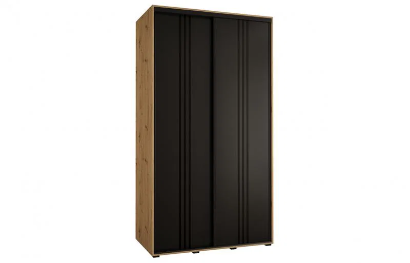 Šatní skříň s posuvnými dveřmi DAVOS 6, 140cm | DUB Artisan / černá / černé pojezdy