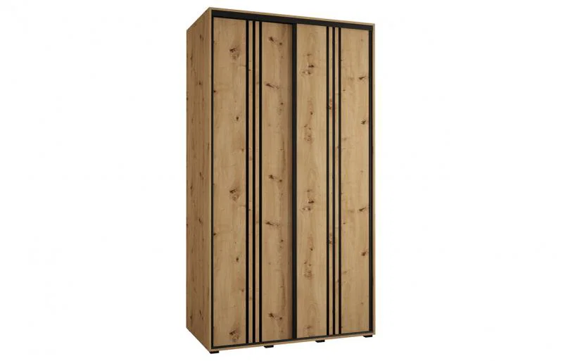 Šatní skříň s posuvnými dveřmi DAVOS 6, 140cm | DUB Artisan / černé pojezdy