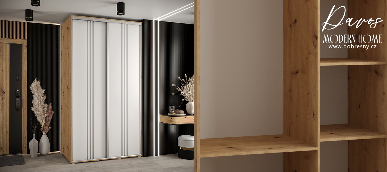 Šatníková skriňa s posuvnými dverami DAVOS 6, 140cm | DUB Artisan / biela / strieborné
