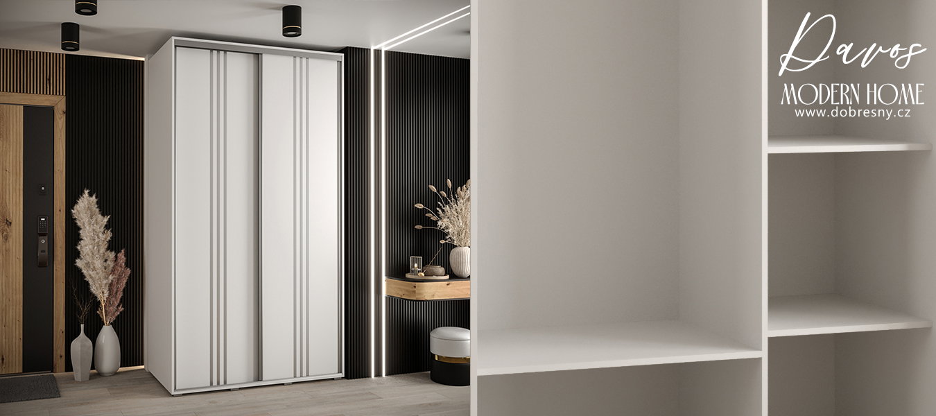 Šatníková skriňa s posuvnými dverami DAVOS 6, 140cm | Biela / strieborné pojazdy