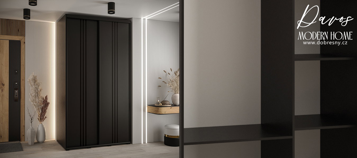 Šatníková skriňa s posuvnými dverami DAVOS 6, 140cm | Čierna / čierne pojazdy