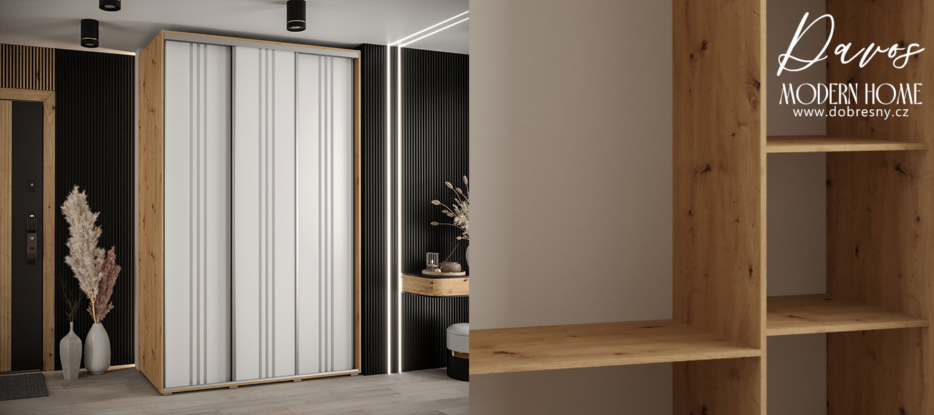 Šatníková skriňa s posuvnými dverami DAVOS 6, 160cm | DUB Artisan / biela / strieborné