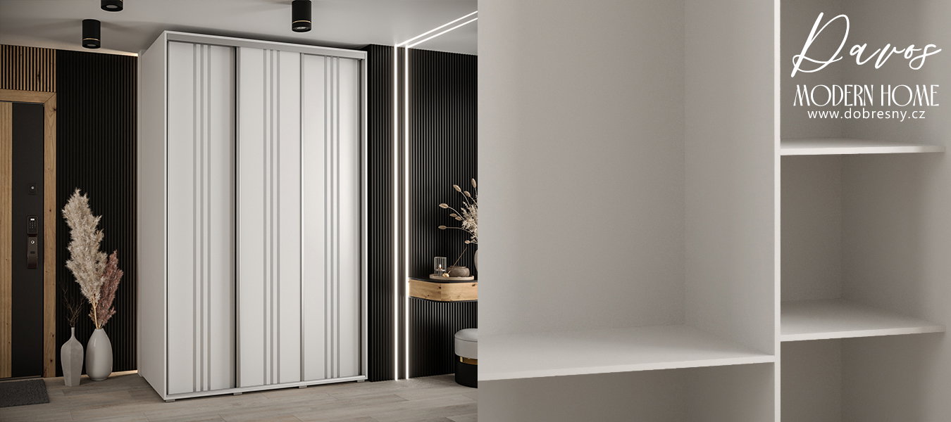 Šatníková skriňa s posuvnými dverami DAVOS 6, 160cm | Biela / strieborné pojazdy