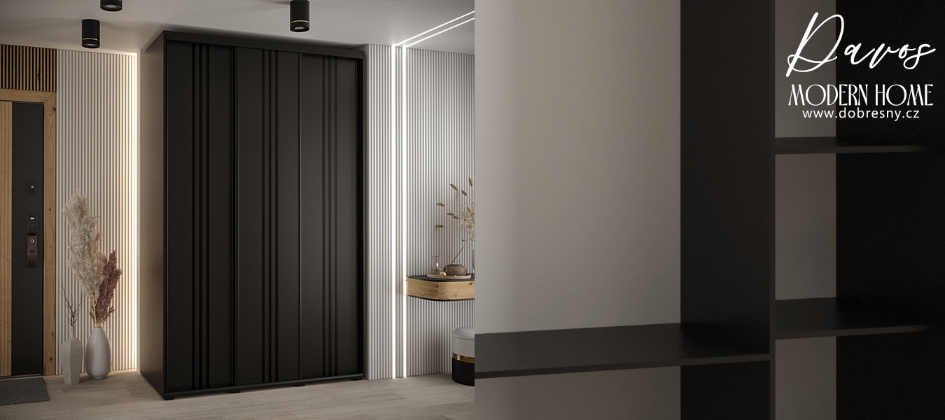 Šatníková skriňa s posuvnými dverami DAVOS 6, 160cm | Čierna / čierne pojazdy