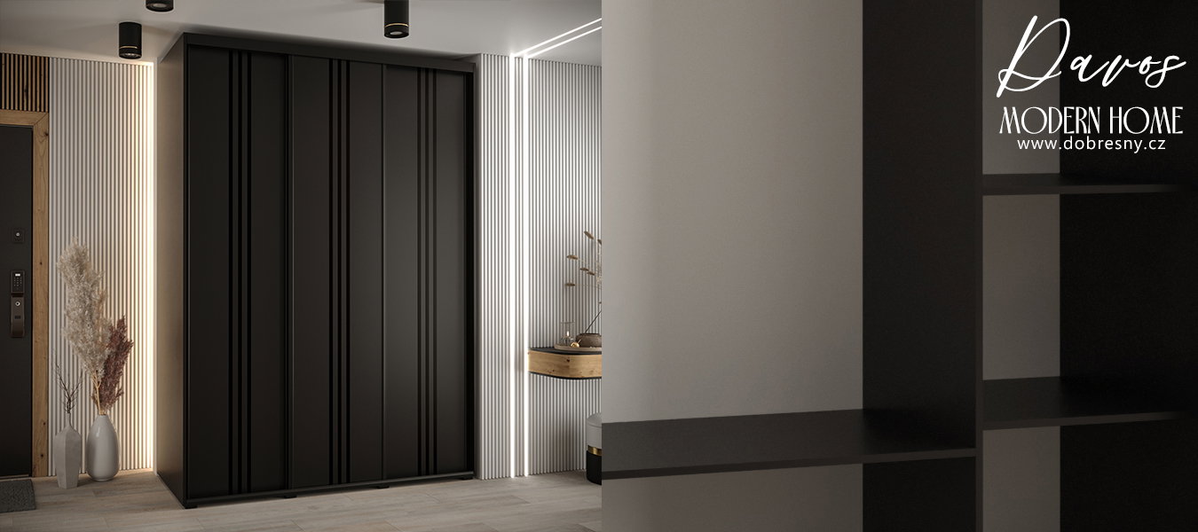 Šatníková skriňa s posuvnými dverami DAVOS 6, 170cm | Čierna / čierne pojazdy