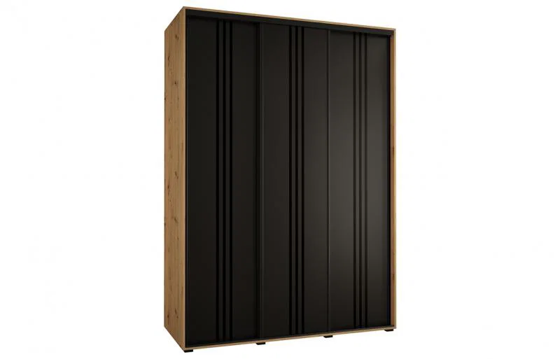 Šatní skříň s posuvnými dveřmi DAVOS 6, 170cm | DUB Artisan / černá / černé pojezdy
