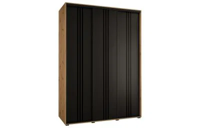 Šatní skříň s posuvnými dveřmi DAVOS 6, 180cm | DUB Artisan / černá / černé pojezdy