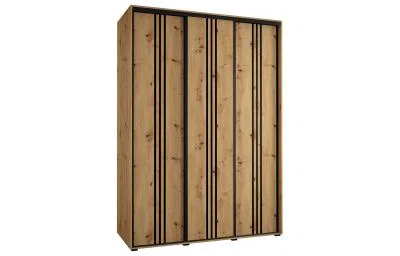 Šatní skříň s posuvnými dveřmi DAVOS 6, 180cm | DUB Artisan / černé pojezdy