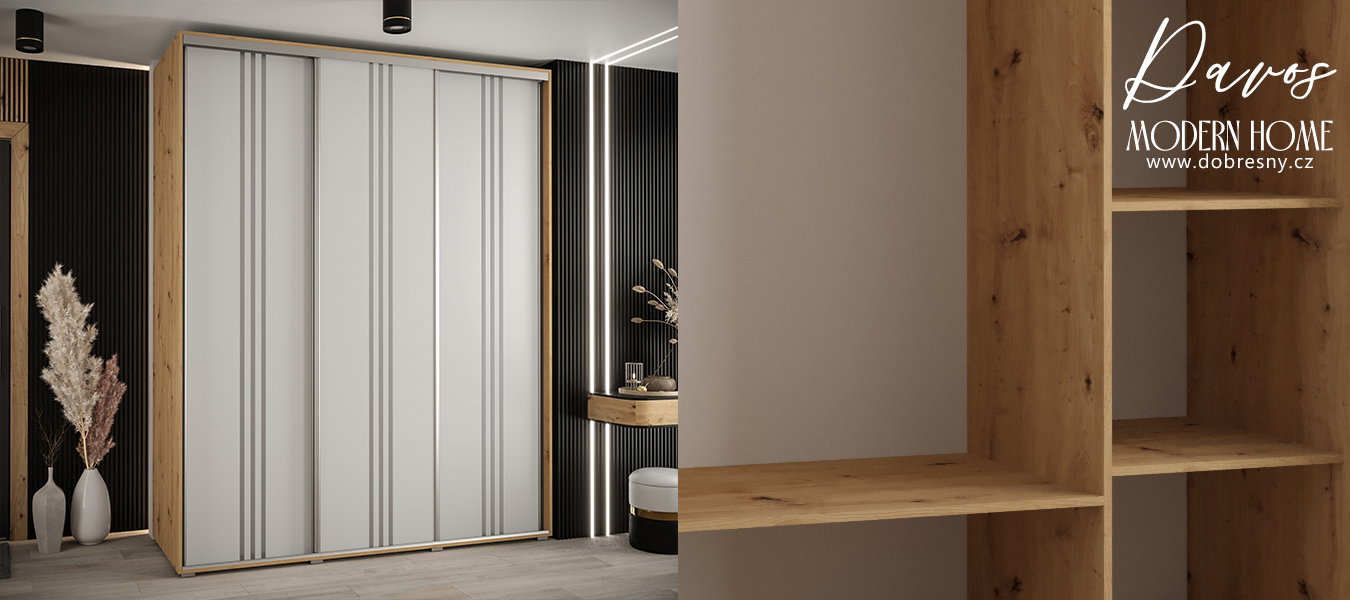Šatníková skriňa s posuvnými dverami DAVOS 6, 190cm | DUB Artisan / biela / strieborné