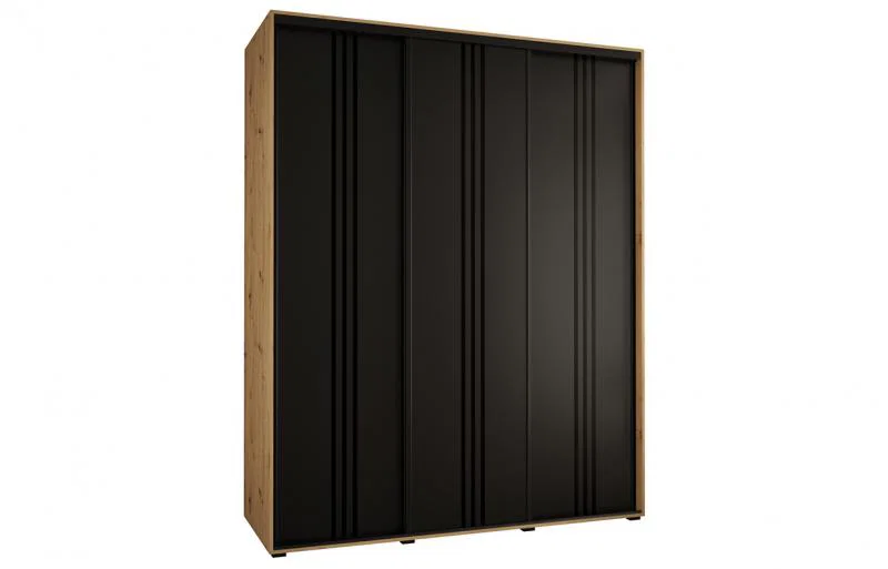 Šatní skříň s posuvnými dveřmi DAVOS 6, 200cm | DUB Artisan / černá / černé pojezdy