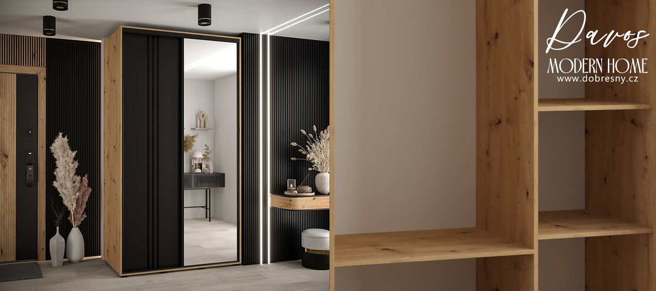 Šatníková skriňa s posuvnými dverami a zrkadlom DAVOS 7, 140cm | DUB Artisan / čierna / čierne