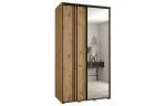 Šatní skříň s posuvnými dveřmi a zrcadlem DAVOS 7, 140cm | DUB Artisan / černé pojezdy