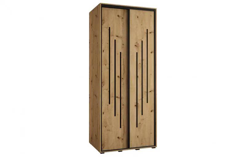 Šatní skříň s posuvnými dveřmi DAVOS 8, 100cm | DUB Artisan / černé pojezdy