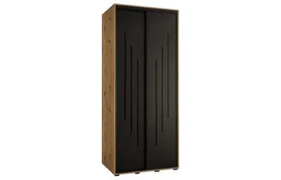 Šatní skříň s posuvnými dveřmi DAVOS 8, 120cm | DUB Artisan / černá / černé pojezdy