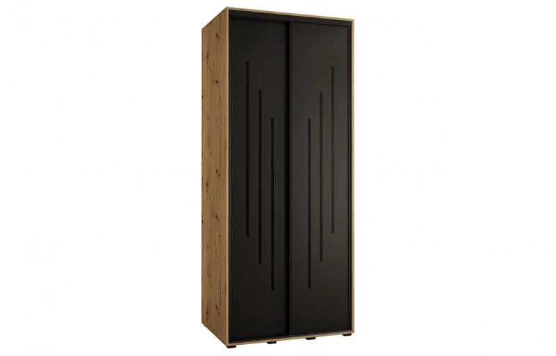Šatní skříň s posuvnými dveřmi DAVOS 8, 120cm | DUB Artisan / černá / černé pojezdy