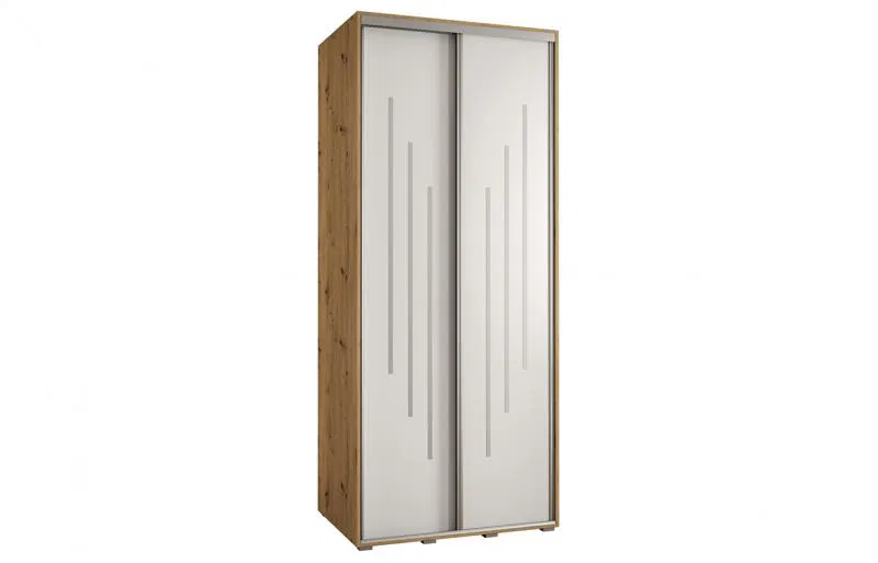 Šatní skříň s posuvnými dveřmi DAVOS 8, 120cm | DUB Artisan / bílá / stříbrné