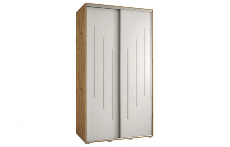 Šatní skříň s posuvnými dveřmi DAVOS 8, 140cm | DUB Artisan / bílá / stříbrné