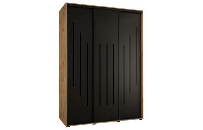 Šatní skříň s posuvnými dveřmi DAVOS 8, 180cm | DUB Artisan / černá / černé pojezdy