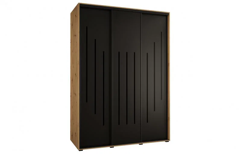 Šatní skříň s posuvnými dveřmi DAVOS 8, 180cm | DUB Artisan / černá / černé pojezdy