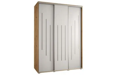 Šatní skříň s posuvnými dveřmi DAVOS 8, 180cm | DUB Artisan / bílá / stříbrné