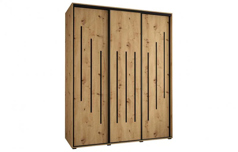 Šatní skříň s posuvnými dveřmi DAVOS 8, 190cm | DUB Artisan / černé pojezdy