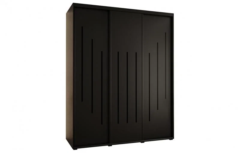 Šatní skříň s posuvnými dveřmi DAVOS 8, 200cm | Černá / černé pojezdy