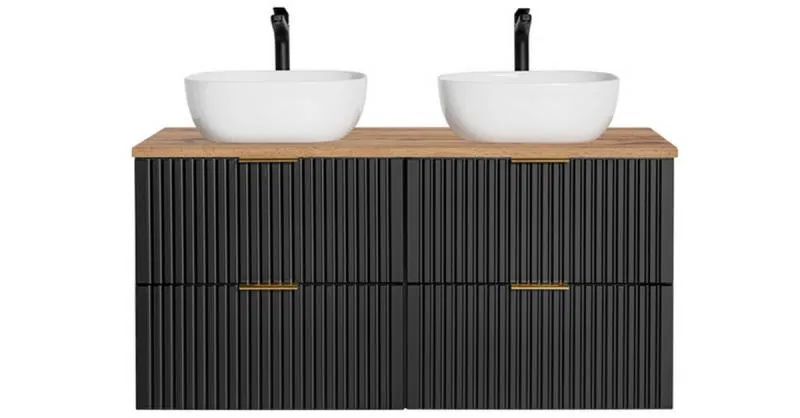 Sestava 2 koupelnových skříněk ADEL BLACK 120cm s deskou a umyvadly