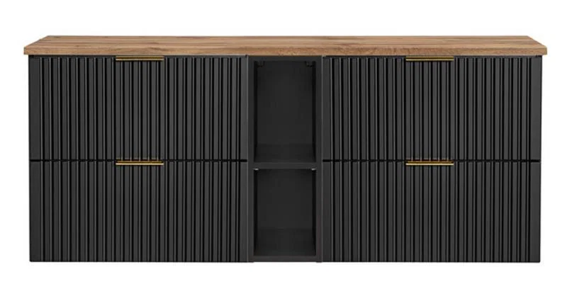 Sestava 2 koupelnových skříněk ADEL BLACK 140cm s deskou a černým regálem