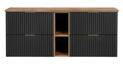 Sestava 2 koupelnových skříněk ADEL BLACK 140cm s deskou a regálem Dub Wotan