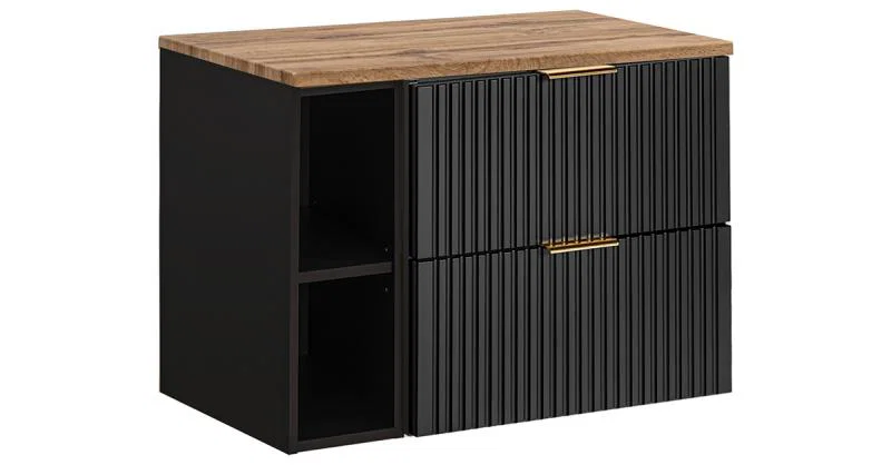 Koupelnová skříňka ADEL BLACK 80 cm s deskou a černým regálem