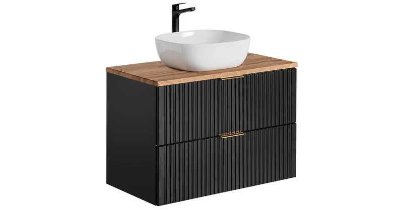 Koupelnová skříňka ADEL BLACK 80cm s deskou a umyvadlem