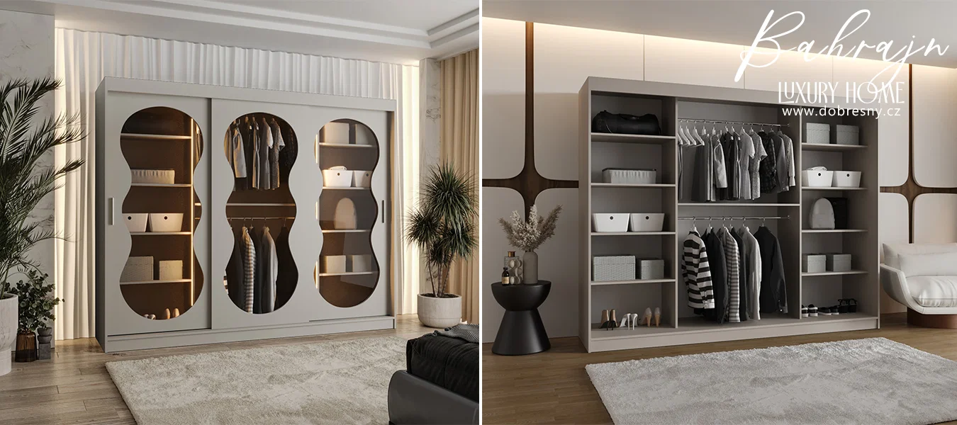 Šatní skřín s posuvnými dveřmi BAHRAJN 3 250cm kašmírová