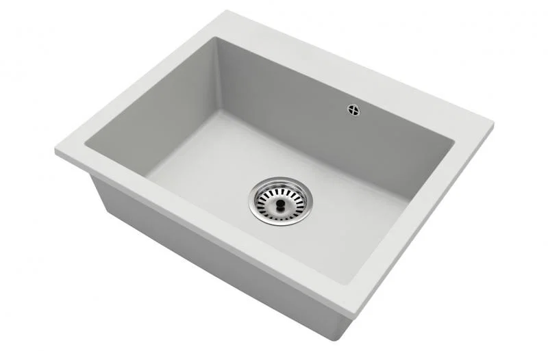 Granitový dřez ELITE bílý + sifon chrom 60 x 50 x 21cm