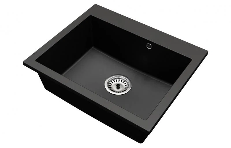 Granitový dřez ELITE černý + sifon chrom 60 x 50 x 21cm