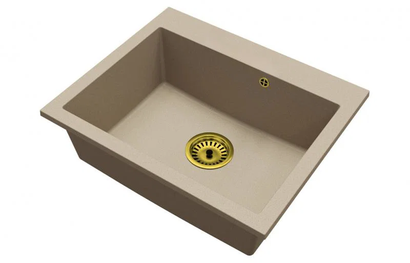 Granitový dřez ELITE béžový + zlatý sifon 60 x 50 x 21cm