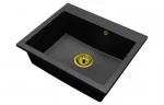 Granitový dřez ELITE černý s texturou žuly + zlatý sifon 60 x 50 x 21cm