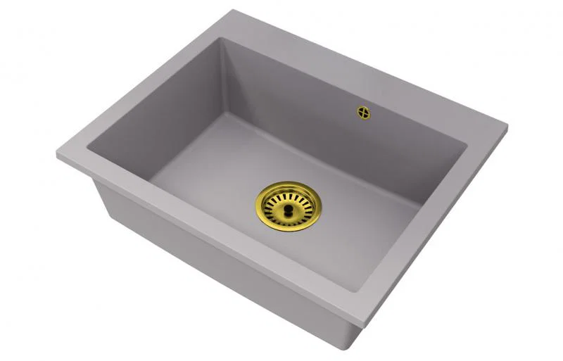 Granitový dřez ELITE šedý + zlatý sifon 60 x 50 x 21cm