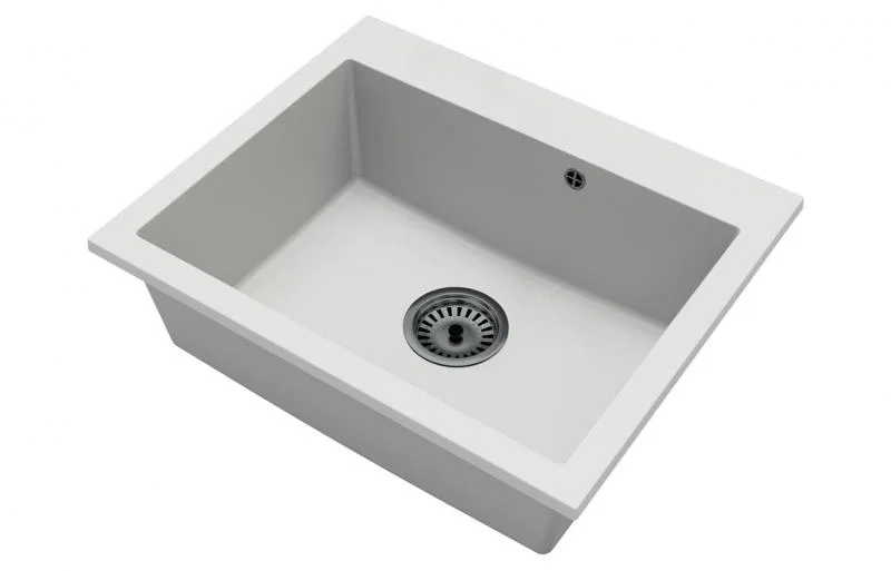 Granitový dřez ELITE bílý + černý sifon 60 x 50 x 21cm