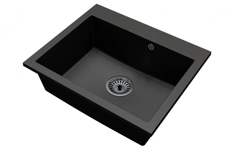Granitový dřez ELITE černý + černý sifon 60 x 50 x 21cm