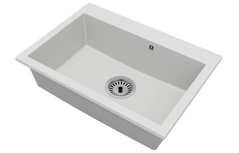 Granitový dřez ELITE bílý + sifon chrom 70 x 50 x 21 cm