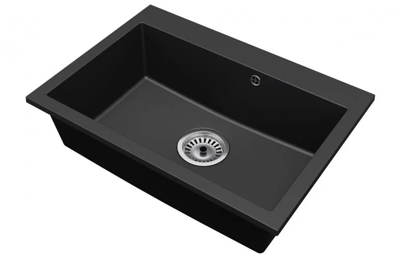 Granitový dřez ELITE černý + sifon chrom 70 x 50 x 21 cm