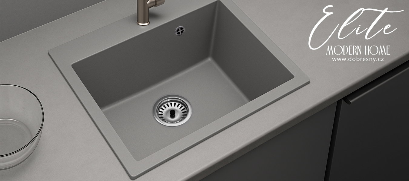 Granitový drez ELITE sivý + sifón chróm 70 x 50 x 21 cm