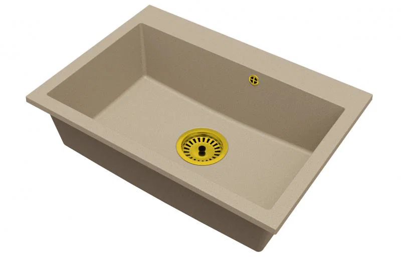 Granitový dřez ELITE béžový + sifon zlatý 70 x 50 x 21 cm