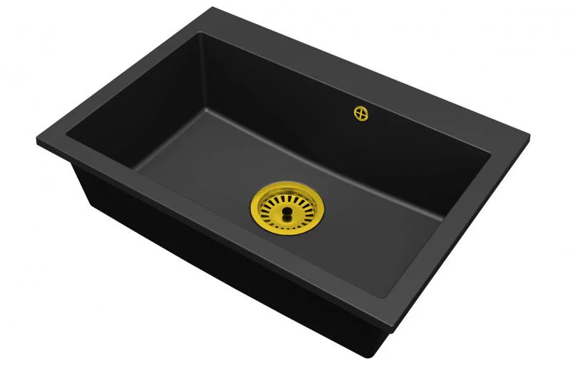 Granitový dřez ELITE černý + sifon zlatý 70 x 50 x 21 cm