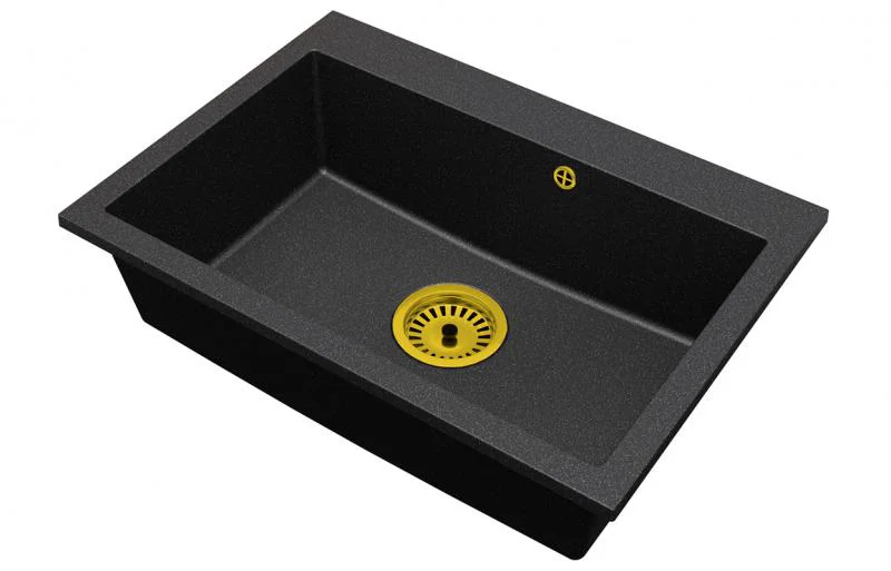 Granitový dřez ELITE černý s texturou žuly + sifon zlatý 70 x 50 x 21 cm