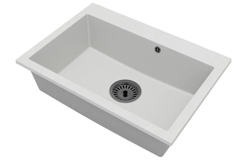 Granitový dřez ELITE bílý + sifon černý 70 x 50 x 21 cm